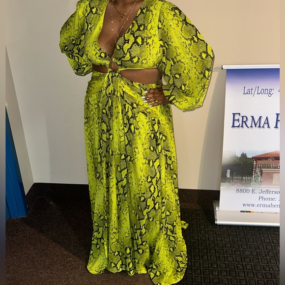 Snakeskin print neon green, cut out maxi dress (sold out on Boohoo) - Picture 9 of 9